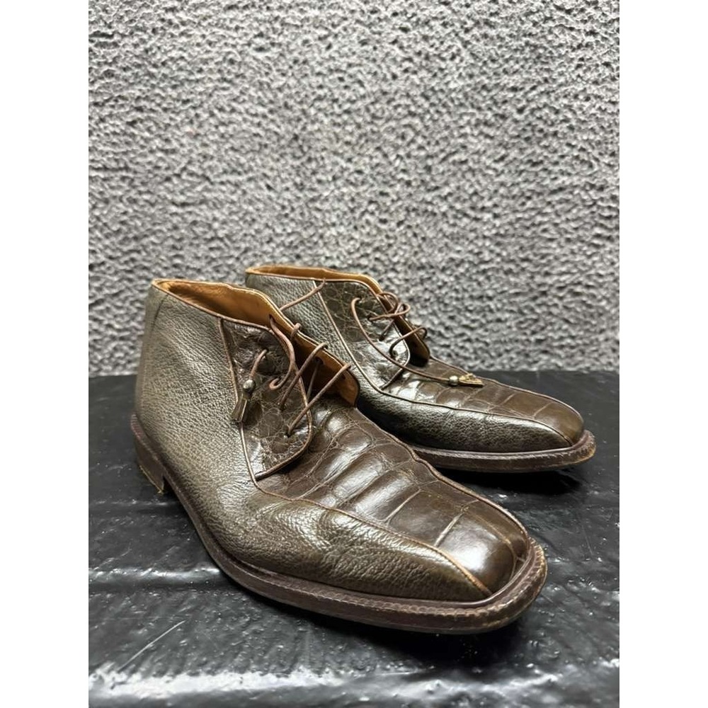 Mauri Genuine‎ Alligator Leather Lace Up Ankle Boots Brown Mens Size 10.5M US